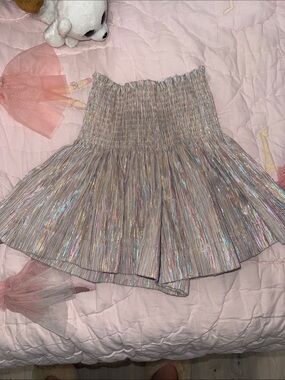 QUEEN OF SPARKLES Iridescent Shimmery Pleated Shorts